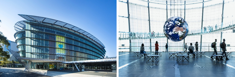 日本科学未来館外観およびジオ・コスモス写真